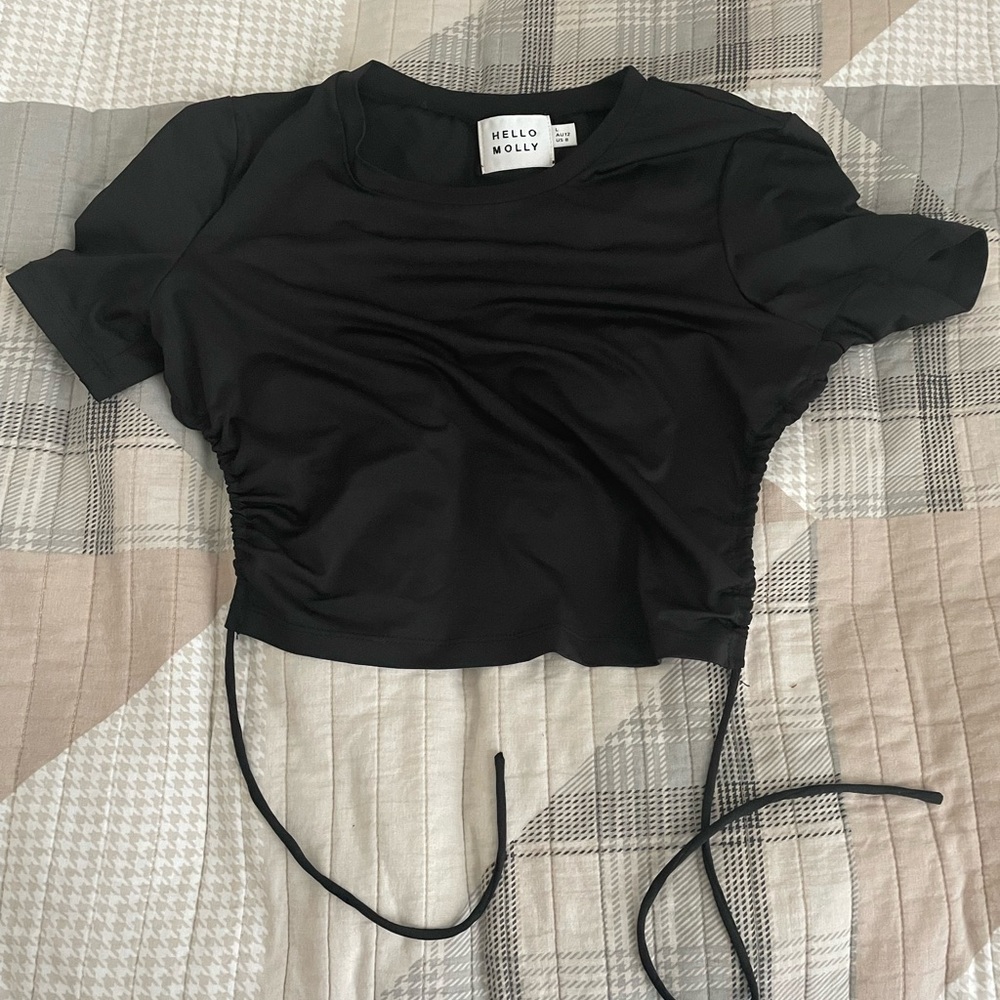 Hello Molly Black Ruched Tie Front T-Shirt